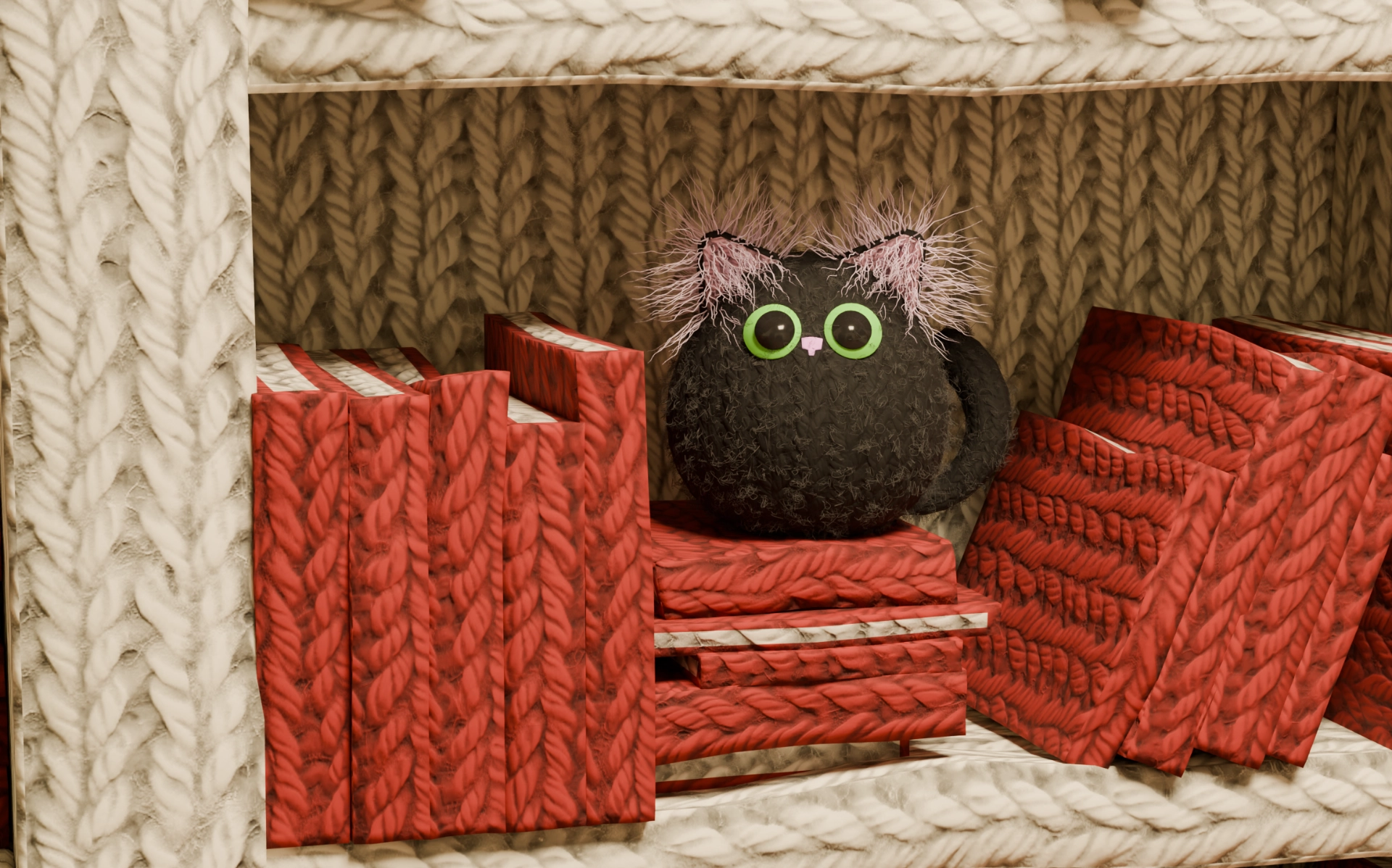 Screenshot from the game 'Finding Fifi'
                                 - cat with wild hair coming out of its ears.